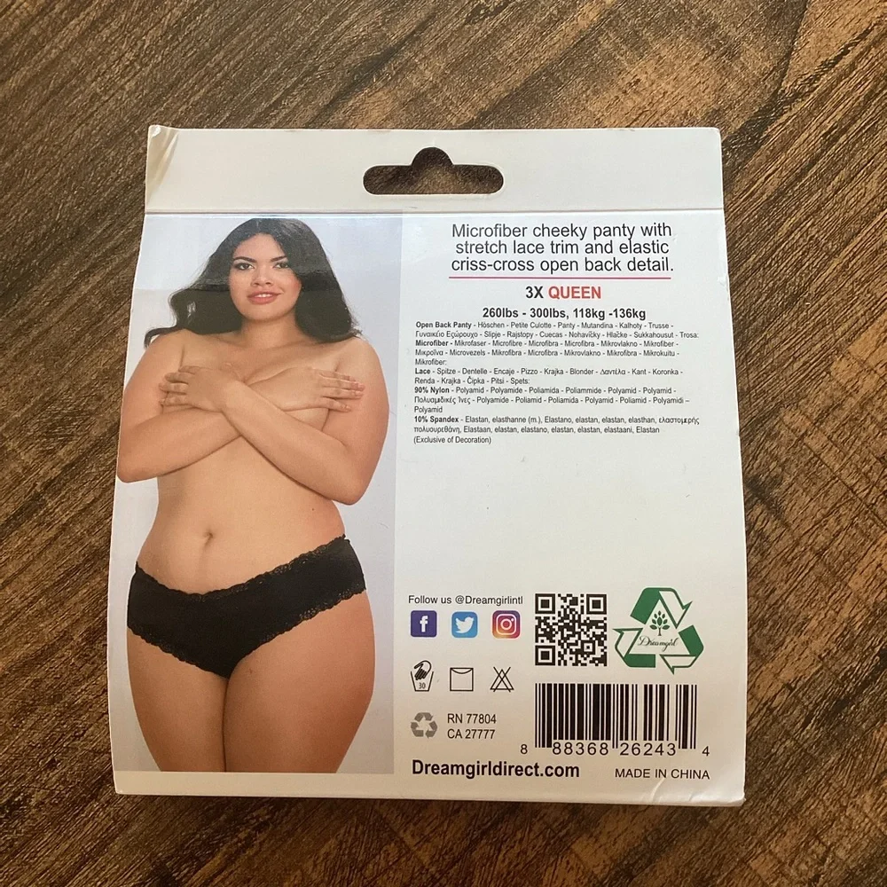 Dreamgirl Black Cheeky Panty Criss-Cross Open Back Microfiber NEW Size 3X Queen‎